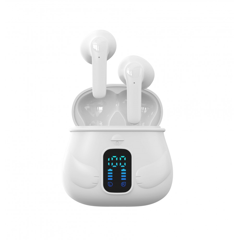 Kabellose Kopfhörer Chinesische Katze Glücksbringer Bluetooth In-Ear mit Mic. und LED - Weiss