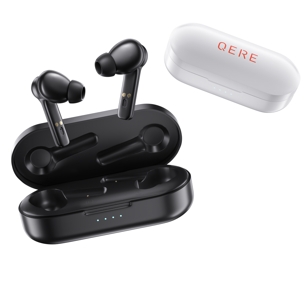 Qere E20 In-Ear TWS Kopfhörer Bluetooth 5.3 mit intelligentem Ladecase und IP54 Zertifizierung - Weiss