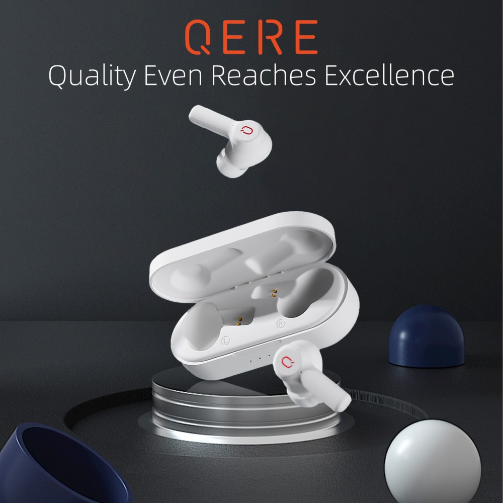 Qere E20 In-Ear TWS Kopfhörer Bluetooth 5.3 mit intelligentem Ladecase und IP54 Zertifizierung - Weiss