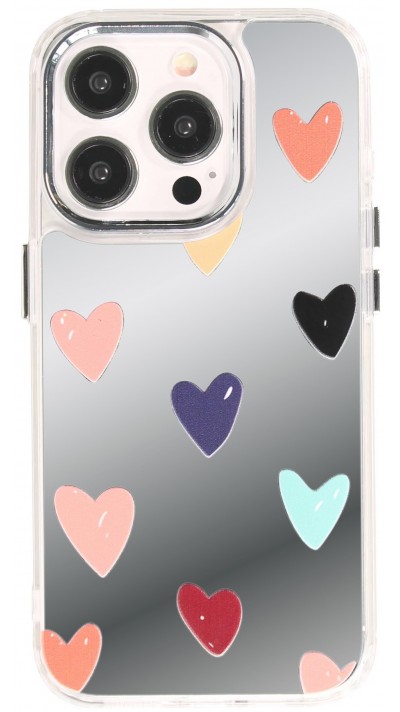 iPhone 14 Pro Max Case Hülle - Transparentes Silikon Many Hearts mit Spiegeleffekt