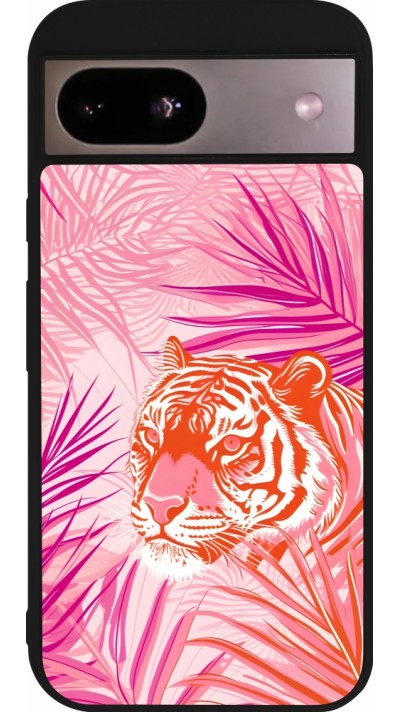 Google Pixel 8a Case Hülle - Silikon schwarz Tiger Palmen rosa