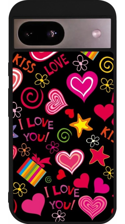 Google Pixel 8a Case Hülle - Silikon schwarz Valentine 2023 love symbols