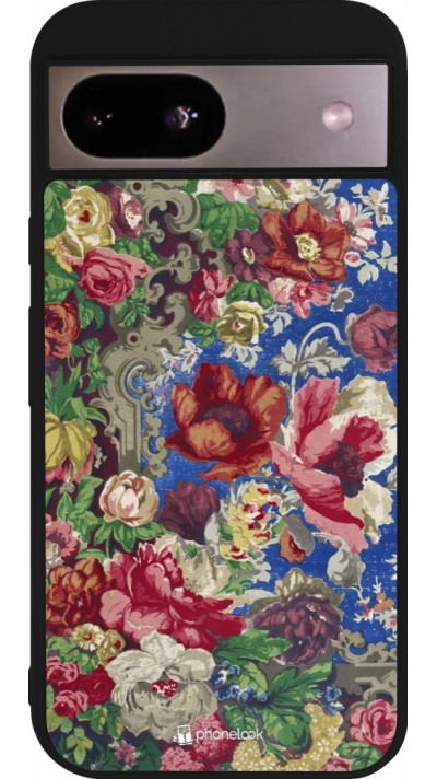 Google Pixel 8a Case Hülle - Silikon schwarz Vintage Art Flowers