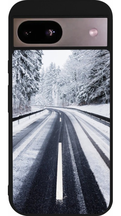 Google Pixel 8a Case Hülle - Silikon schwarz Winter 22 Snowy Road