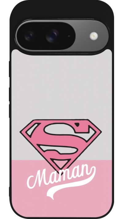 Coque Google Pixel 9 / Pixel 9 Pro - Silicone rigide noir Mom 2024 Super hero maman