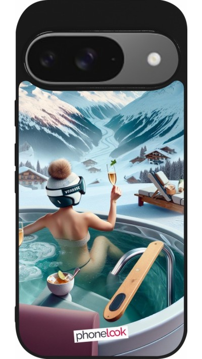 Coque Google Pixel 9 / Pixel 9 Pro - Silicone rigide noir Montagne Glamour Jacuzzi