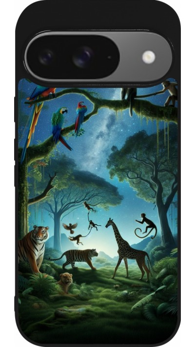 Coque Google Pixel 9 / Pixel 9 Pro - Silicone rigide noir Paradis des animaux exotiques