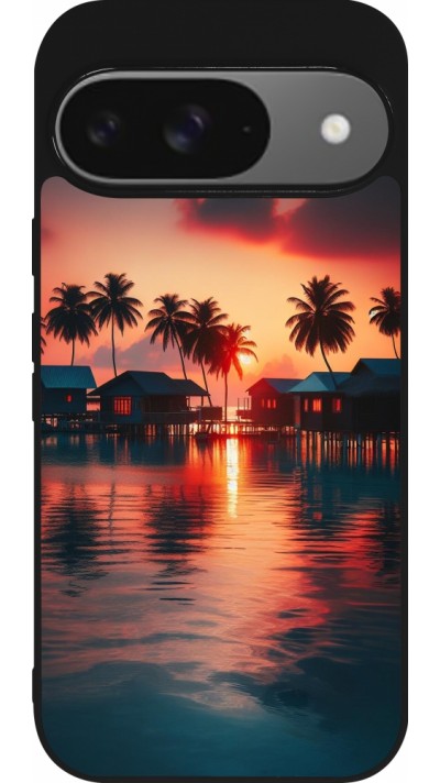 Coque Google Pixel 9 / Pixel 9 Pro - Silicone rigide noir Paradis Maldives