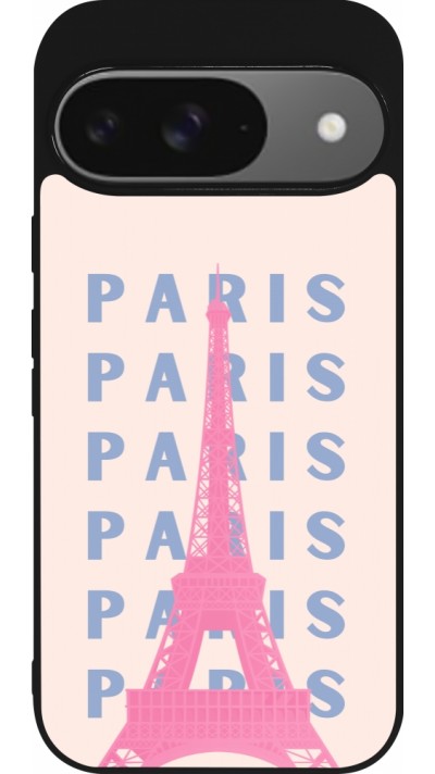 Coque Google Pixel 9 / Pixel 9 Pro - Silicone rigide noir Paris Pink Print