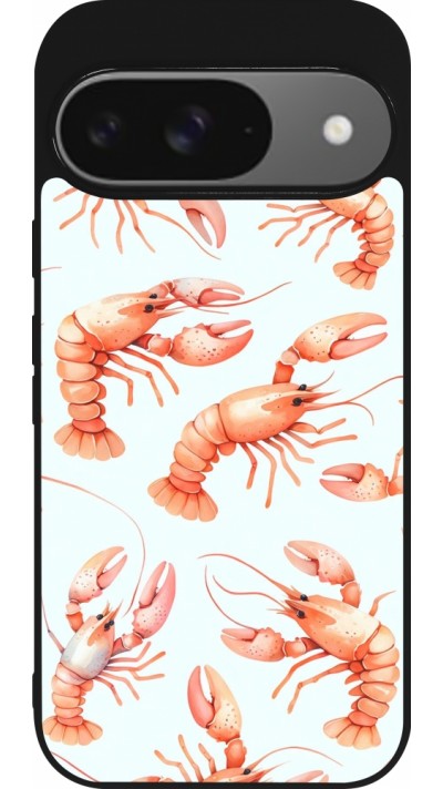 Coque Google Pixel 9 / Pixel 9 Pro - Silicone rigide noir Pattern de homards pastels