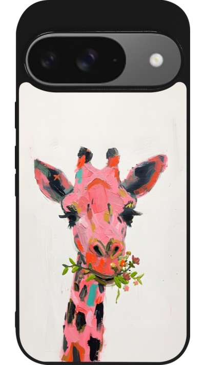 Coque Google Pixel 9 / Pixel 9 Pro - Silicone rigide noir Pink Girafe Paint