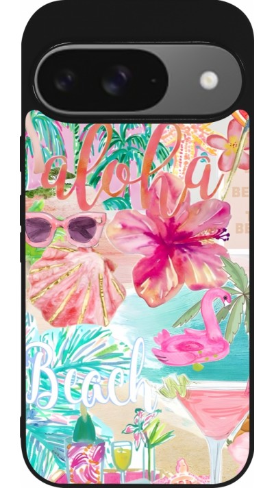 Coque Google Pixel 9 / Pixel 9 Pro - Silicone rigide noir Preppy Collage Aloha