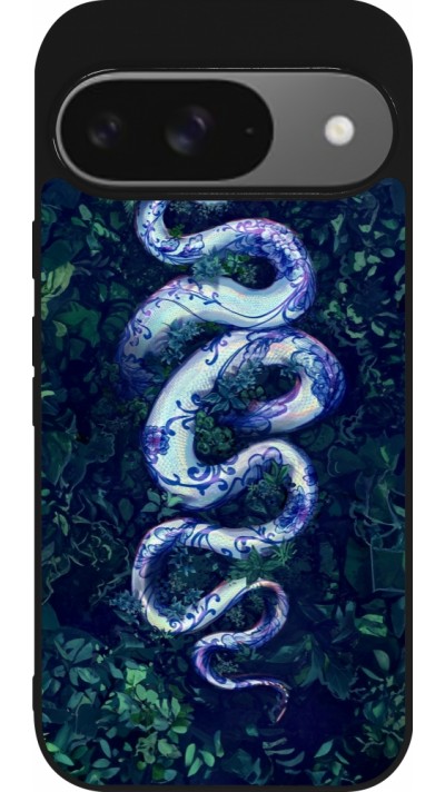 Coque Google Pixel 9 / Pixel 9 Pro - Silicone rigide noir Serpent Blue Anaconda