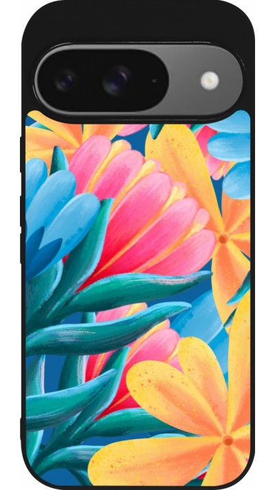 Coque Google Pixel 9 / Pixel 9 Pro - Silicone rigide noir Spring 23 colorful flowers