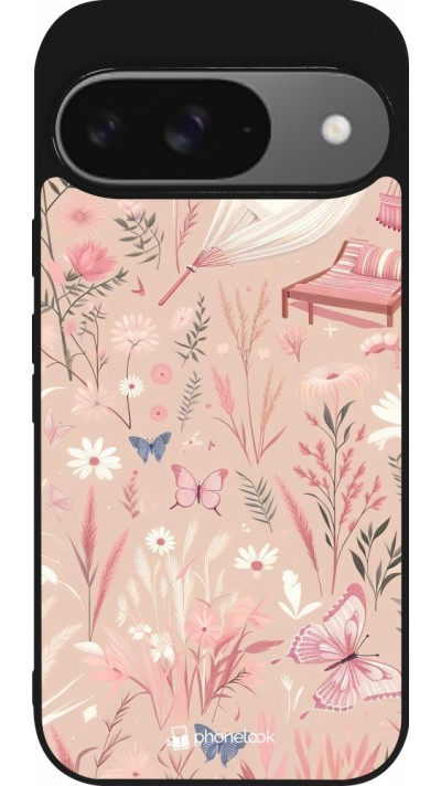 Coque Google Pixel 9 / Pixel 9 Pro - Silicone rigide noir Summer Pastel Pattern