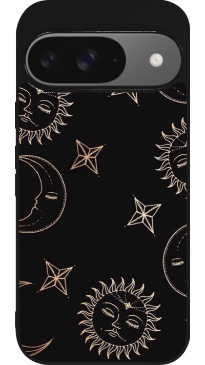 Google Pixel 9 / Pixel 9 Pro Case Hülle - Silikon schwarz Suns and Moons