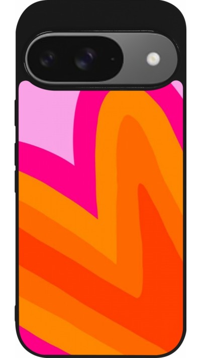 Google Pixel 9 / Pixel 9 Pro Case Hülle - Silikon schwarz Valentine 2024 heart gradient