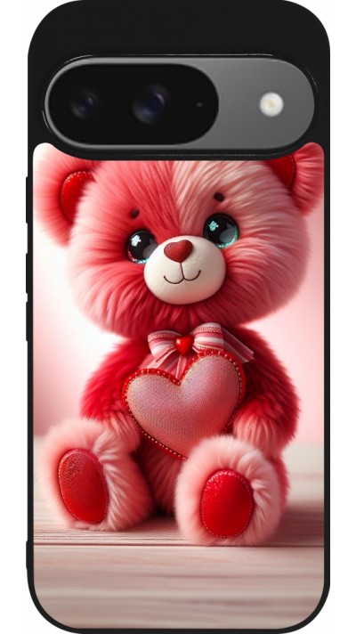 Google Pixel 9 / Pixel 9 Pro Case Hülle - Silikon schwarz Valentin 2024 Rosaroter Teddybär