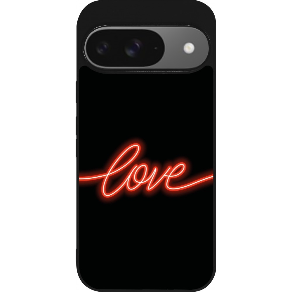 Google Pixel 9 / Pixel 9 Pro Case Hülle - Silikon schwarz Valentine 2023 neon love