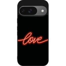 Google Pixel 9 / Pixel 9 Pro Case Hülle - Silikon schwarz Valentine 2023 neon love