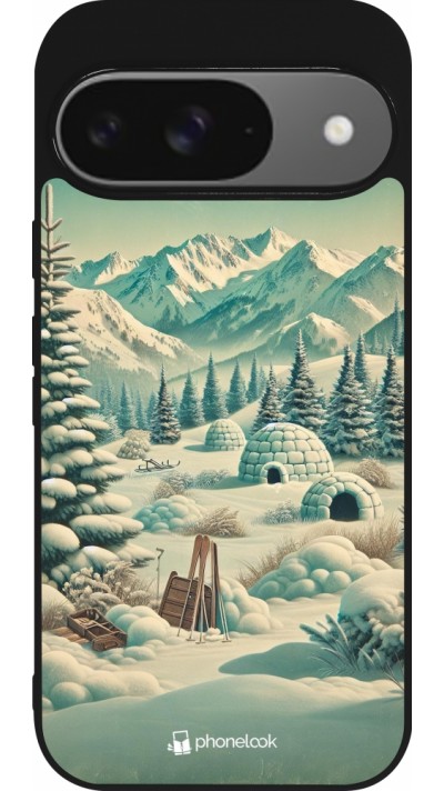 Google Pixel 9 / Pixel 9 Pro Case Hülle - Silikon schwarz Vintage Schneebedeckter Berg Iglu