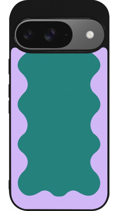 Google Pixel 9 / Pixel 9 Pro Case Hülle - Silikon schwarz Wavy Rectangle Green Purple