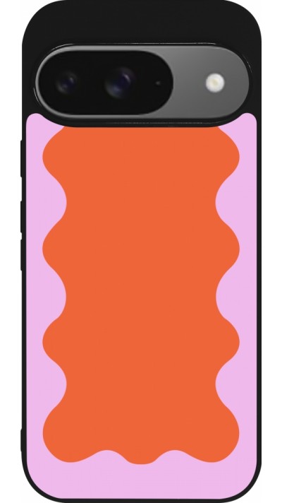 Google Pixel 9 / Pixel 9 Pro Case Hülle - Silikon schwarz Wavy Rectangle Orange Pink