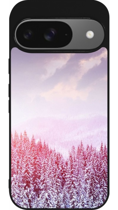 Google Pixel 9 / Pixel 9 Pro Case Hülle - Silikon schwarz Winter 22 Pink Forest