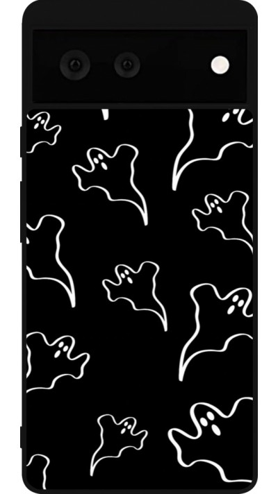 Coque Google Pixel 6 - Silicone rigide noir Halloween 2024 black and white ghosts