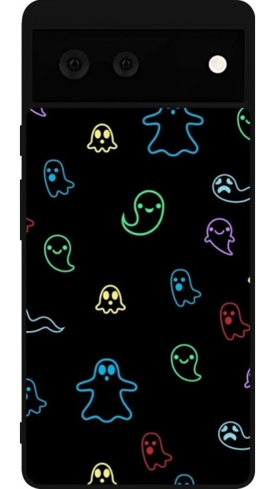 Coque Google Pixel 6 - Silicone rigide noir Halloween 2024 colorful ghosts