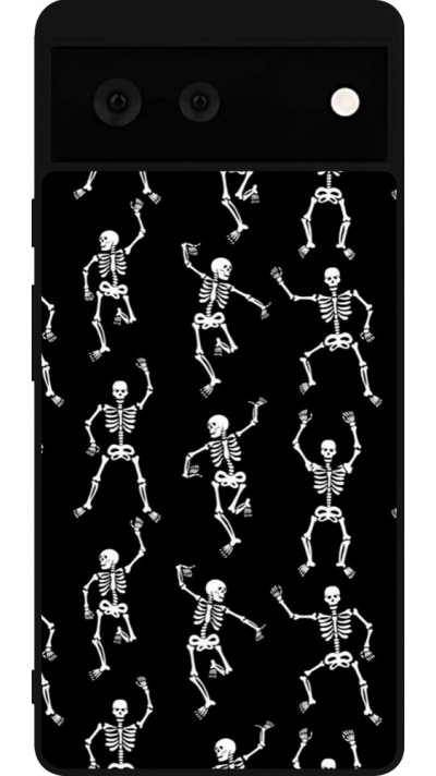 Coque Google Pixel 6 - Silicone rigide noir Halloween 2024 dancing skeleton