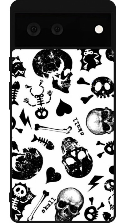 Coque Google Pixel 6 - Silicone rigide noir Halloween 2024 skeleton mix