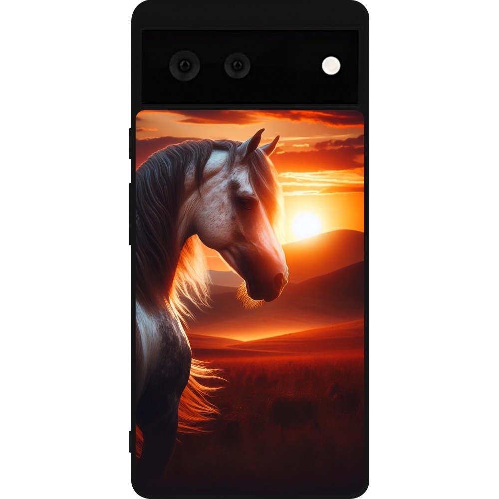 Google Pixel 6 Case Hülle - Silikon schwarz Majestätischer Sonnenuntergang Pferd