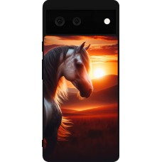 Google Pixel 6 Case Hülle - Silikon schwarz Majestätischer Sonnenuntergang Pferd