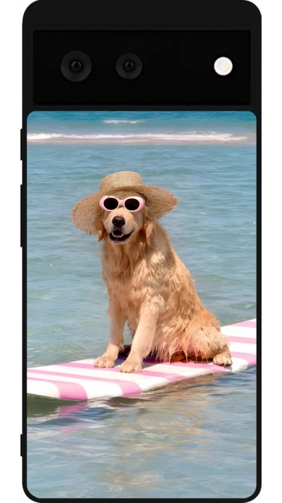 Google Pixel 6 Case Hülle - Silikon schwarz Summer Dog on Paddle