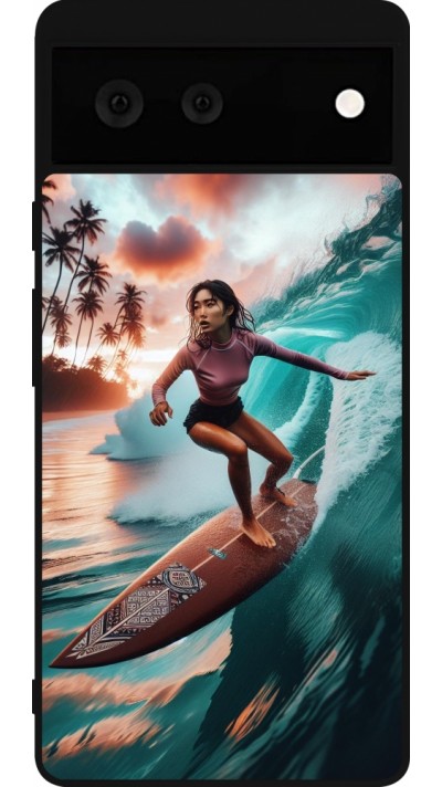 Google Pixel 6 Case Hülle - Silikon schwarz Surferin aus Bali