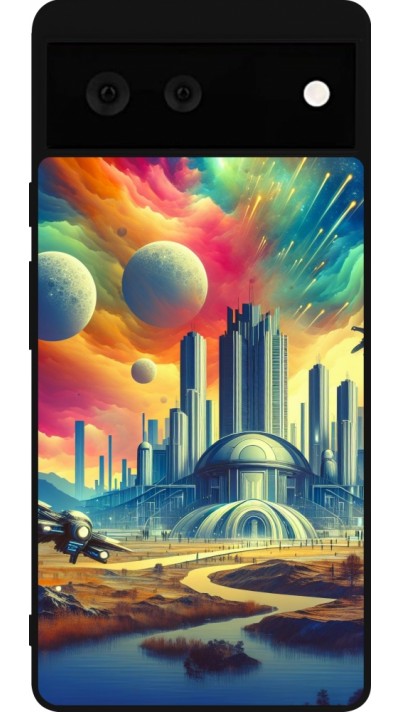 Coque Google Pixel 6 - Silicone rigide noir Ville extra-dôme futuriste