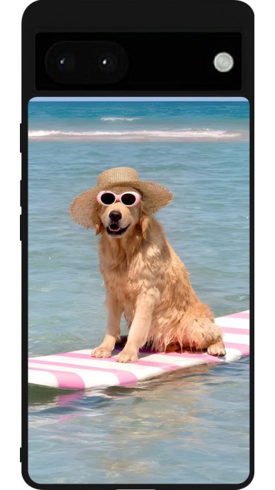 Coque Google Pixel 6a - Silicone rigide noir Summer Dog on Paddle