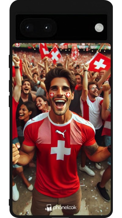 Coque Google Pixel 6a - Silicone rigide noir Supporter Suisse Euro 2024