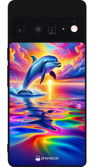 Google Pixel 6 Pro Case Hülle - Silikon schwarz Glücklicher Regenbogen-Delfin