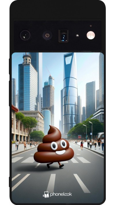 Google Pixel 6 Pro Case Hülle - Silikon schwarz Kackhaufen Emoji Spaziergang