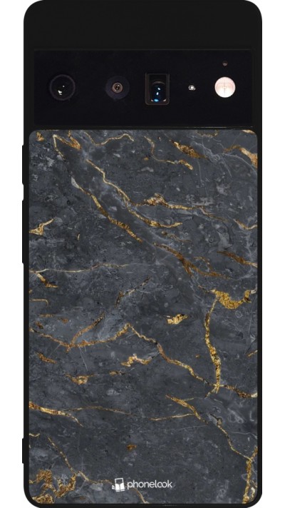 Google Pixel 6 Pro Case Hülle - Silikon schwarz Grey Gold Marble