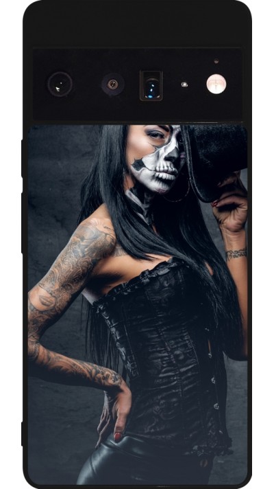 Google Pixel 6 Pro Case Hülle - Silikon schwarz Halloween 22 Tattooed Girl