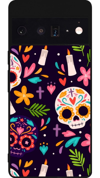 Google Pixel 6 Pro Case Hülle - Silikon schwarz Halloween 2023 mexican style