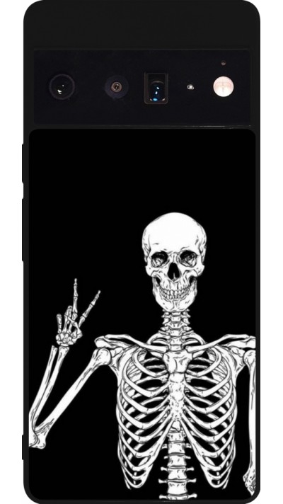 Google Pixel 6 Pro Case Hülle - Silikon schwarz Halloween 2023 peace skeleton