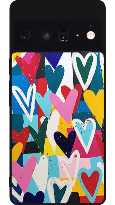 Google Pixel 6 Pro Case Hülle - Silikon schwarz Joyful Hearts