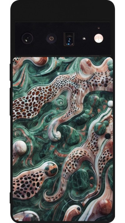 Google Pixel 6 Pro Case Hülle - Silikon schwarz Grüner Marmor und abstrakter Leopard