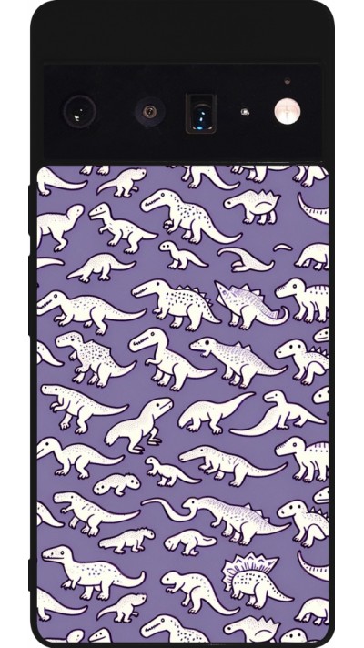 Google Pixel 6 Pro Case Hülle - Silikon schwarz Mini-Dino-Muster violett