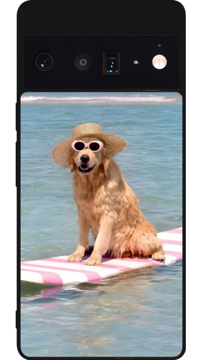 Google Pixel 6 Pro Case Hülle - Silikon schwarz Summer Dog on Paddle