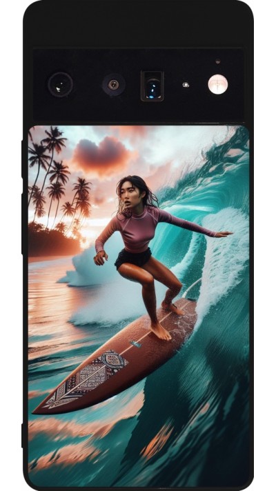 Google Pixel 6 Pro Case Hülle - Silikon schwarz Surferin aus Bali